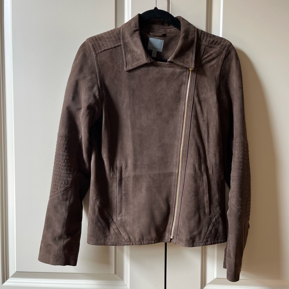 Like New Athleta Helena Suede Moto Jacket Dark Taupe size medium - Picture 3 of 12